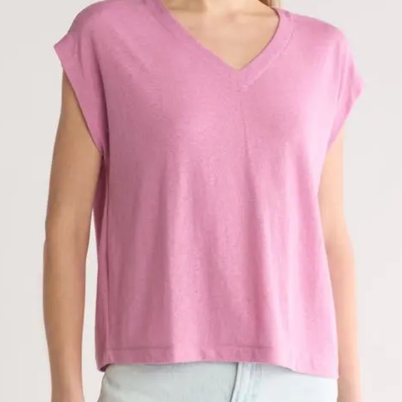 Madewell Relaxed Linen Blend V-Neck Tee in Shaded Pink Size Small - Picture 1 of 3
